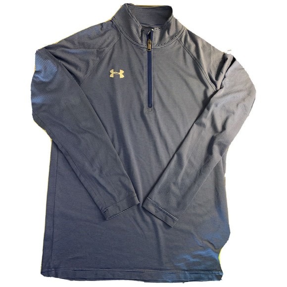 Under Armour Womens S Top Loose Heat Gear 3/4 Zip Blue Stripe Long Sleeve Active - Picture 6 of 12